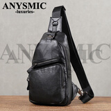 ANYSMIC奢侈高端品牌男士斜挎包时尚头层牛皮休闲胸包真皮潮流单肩包休闲 黑色