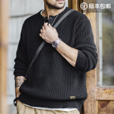 马登工装 美式复古针织亨利衫阿美咔叽竖条纹套头毛衣男春季 黑色 2XL