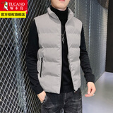 啄木鸟棉马甲男秋冬季潮流男士棉服外套装加厚保暖大码休闲棉衣背心外穿 灰色 XL 建议105-120斤