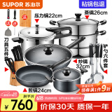 苏泊尔（SUPOR）不粘炒锅无烟厨房全锅具套装组合平底锅汤锅煎锅燃气电磁炉通用 七件套【炒+煎+汤+蒸+刀+铲+压】
