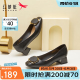 红蜻蜓女士粗跟小香风皮鞋职业通勤妈妈鞋高跟鞋单鞋 WFB31540黑色40