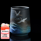 容山堂星蓝釉水杯陶瓷马克杯主人杯中国风家用咖啡杯大号啤酒杯办公茶杯茶具 陶瓷星蓝水杯-瑞鹤