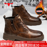 公牛世家马丁靴男真皮冬季加绒加厚雪地靴高帮保暖棉鞋复古工装靴子男