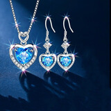 黛瑞思轻奢项链女海洋之心时尚饰品送女友老婆闺蜜七夕情人节生日礼物 （项链+耳环套装托帕石）礼盒装