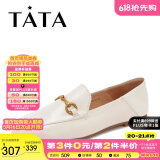 他她（TATA）方头乐福鞋女休闲平底一脚蹬小皮鞋女单鞋春秋款FLC22AM4 米色 36