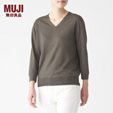 无印良品 MUJI 女式 法国亚麻 V领针织衫 BAC70A0S 棕色 S
