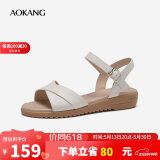 奥康（Aokang）女鞋坡跟一字带凉鞋牛皮舒适日常休闲外穿妈妈鞋T666688811米37码