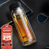 天喜（TIANXI）玻璃杯双层加厚水杯男女学生带茶隔泡茶养生杯家居馆 黑色420ml