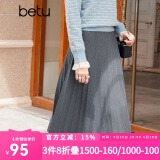 百图betu女装秋冬新款半身裙法式百褶高腰显瘦A字针织裙女2310T76 灰色 S
