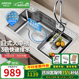 箭牌304不锈钢水槽 日式大口径单槽厨房洗菜盆台上盆大单槽 70*48压纹大口径+冷热抽拉龙头