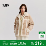 森马（Semir）外套女牛角扣翻领宽松文艺2024冬季仿麂皮仿兔毛夹克109724108011