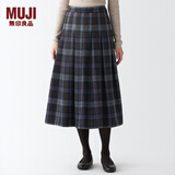 无印良品 MUJI 女式 羊毛混 抽褶裙 半身长裙秋冬季 百褶裙 BEK44A2A 棕色格纹 L