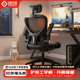 朗域轩品电脑椅家用人体工学椅子办公椅靠背人工力学座椅久坐电竞椅子宿舍 耀黑-头枕-四级气杆【升降腰托】 90-120度(含) 升降扶手