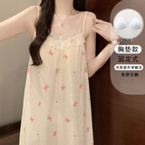 贝逸芙带胸垫吊带背心睡衣夏季女甜美可爱公主风连衣睡裙夏天女士家居服 JDX061Z#花边裙-蝴蝶结 M (推荐75-95斤)