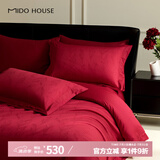 MIDO HOUSE铭都结婚床上四件套60支纯棉红色提花结婚套件铃兰花1.8m床单款