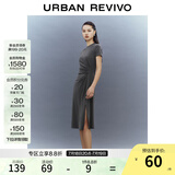 UR夏季新款女装时尚褶皱收腰修身圆领短袖连衣裙UWG740021 深灰 S