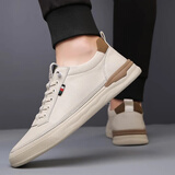 BOOLFEN轻奢男鞋2025新款秋冬季透气真牛皮小白鞋休闲德训鞋百搭板鞋子男 米色【正品男鞋】 41 (255mm)