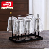青苹果无铅玻璃水杯 竖纹漱口杯茶杯牛奶杯啤酒杯6只装 饮料杯