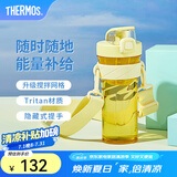 膳魔师（THERMOS）摇摇杯大容量水杯学生奶昔杯健身Tritan塑料杯子带刻度TP4086 黄色【搅拌格升级附背带】 500ml