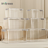 百草园透明收纳箱手提家用加厚衣服玩具零食书本整理盒塑料储物筐M号