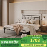 天坛家具铁艺床公主床婚床北欧环保现代简约复古双人钢木床铁架床 【黑色】高低架可调节铁艺床 1.8*2.0m