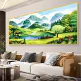 格栩聚宝盆油画自粘山水画3d客厅装饰画沙发背景墙贴纸办公室风景壁画 福禄双全 200cm*100cm 自带背胶(打印边框)
