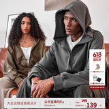 BODYDREAM重磅破洞卫衣外套男春秋拉链开衫连帽情侣装潮休闲帽衫 深灰色 L