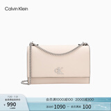 Calvin Klein小众单肩包礼物荔枝纹包包金属搭扣链条翻盖CK女包斜挎包DH2806 MTR-蛋壳黄 OS