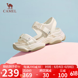 骆驼（CAMEL）动感风织带细闪车缝线魔术贴松糕底运动凉鞋 L23M504136 米色 36