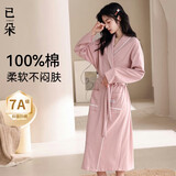 已朵100%纯棉睡袍女秋冬季长袖全棉日式酒店浴袍睡裙女士浴衣家居服