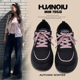 环球原创黑粉鞋子女2025新款爆款秋冬韩系潮休闲百搭厚底运动板鞋