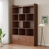 蔓斯菲尔（MSFE） 书架落地书柜客厅置物架办公室隔断柜靠墙家用收纳柜子储物柜 【加固款】深胡桃色120*181cm