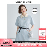 VEGA CHANG法式茶歇连衣裙女2025夏季新款高级感气质小个子显瘦赫本风长裙子 baby蓝（短款） L