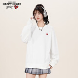 查尔斯桃心 华夫格圆领卫衣男女同款春秋季爱心刺绣百搭宽松长袖套头打底衫 白色 M