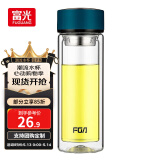 富光双层玻璃杯水杯男女车载家用高硼硅玻璃杯泡茶杯带茶隔玻璃杯子 蓝色 320ml 双层玻璃直杯