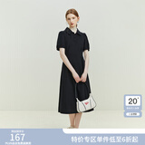范思蓝恩23FS12005Polo领连衣裙女夏季新款学院风收腰a字裙子 黑色（长款） L
