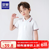 罗蒙男童短袖polo衫校服春夏新款T恤女童班服 条纹白色短袖POLO衫 150