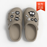 朴西多巴胺情侣洞洞鞋女款夏季外穿2025新款踩屎感沙滩防滑包头凉鞋女 卡其色+煤球鞋花 40-41