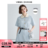 VEGA CHANG法式茶歇连衣裙女2025夏季新款高级感气质小个子显瘦赫本风长裙子 baby蓝（短款） S