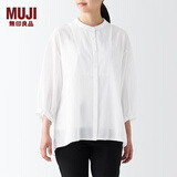 无印良品 MUJI 女式 水洗 棉强捻 七分袖罩衫 BCA36A2S 白色 XS-S