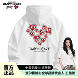 查尔斯桃心秋季新款宽松百搭潮流像素爱心Logo印花休闲连帽套头卫衣男女同款 白色 M