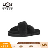 UGG春季女士休闲潮流交叉纯色居家户外舒适时尚平底毛拖鞋1138116 BLK | 黑色 36
