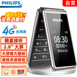 飞利浦（PHILIPS）E6616 老年人翻盖手机4G全网通  超长待机 大电池大屏大声大字老人老年智能按键学生功能机 陨石黑