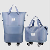 星昔万向轮旅行包带滑轮健身包大容量出差行李袋便携收纳包干湿分离 雾蓝色【三层扩容+轮子】