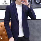 VEDEOL 西服男士韩版小西装休闲易打理修身外套休闲职业正装伴新郎结婚 藏青色-单外套 XXL-体重140-155合适