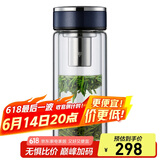 万象（WANXIANG）双层玻璃杯V33RL时尚便携礼盒装蓝黑色泡茶杯480ML居家带滤网水杯