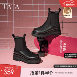 他她（TATA）英伦风切尔西靴女显瘦加绒厚底烟筒靴时装靴冬新GXB01DD3 黑色（单里） 35