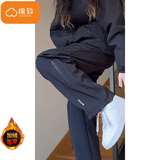 棉致美式防水机车冲锋裤女春秋季新款登山工装裤子休闲裤子 黑色【K347加绒高品质】 M 90-115斤