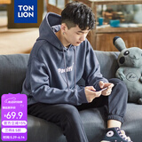 唐狮（TonLion）卫衣男唐狮秋冬季新款连帽加绒 复古蓝/加绒款 XL