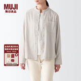 无印良品（MUJI） 女式 法兰绒 立领衬衫长袖格子上衣秋季白衬衣纯棉全棉 BCB41C2A 米色格纹 S